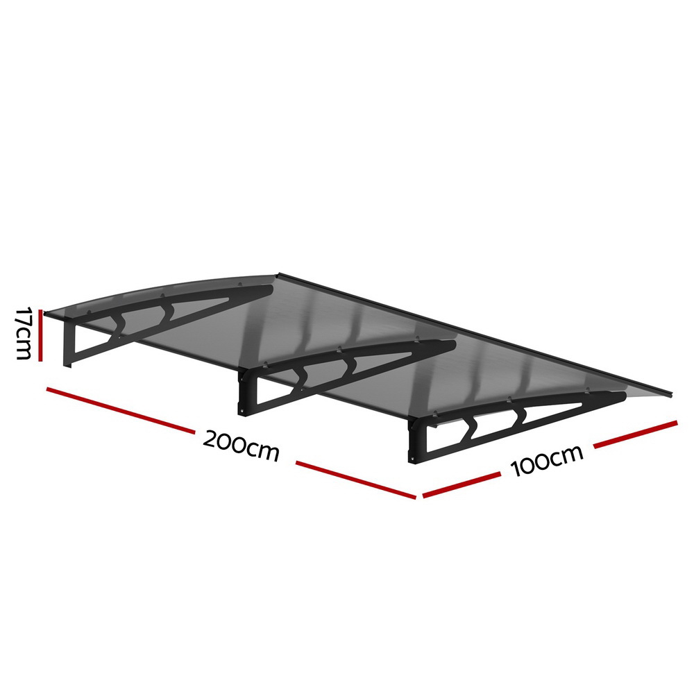 Instahut Window Door Awning Canopy 1mx2m Grey Solid Sheet Metal Frame โ image 2