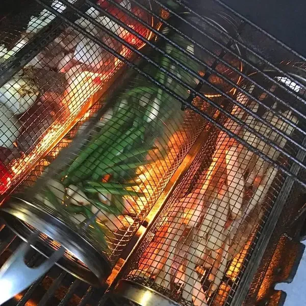 Rolling BBQ Grill Basket, Stainless Steel Mesh Cylinder for Vegetables and Meat on Gas and Charcoal Grills, Silver, 20 cm โ image 4