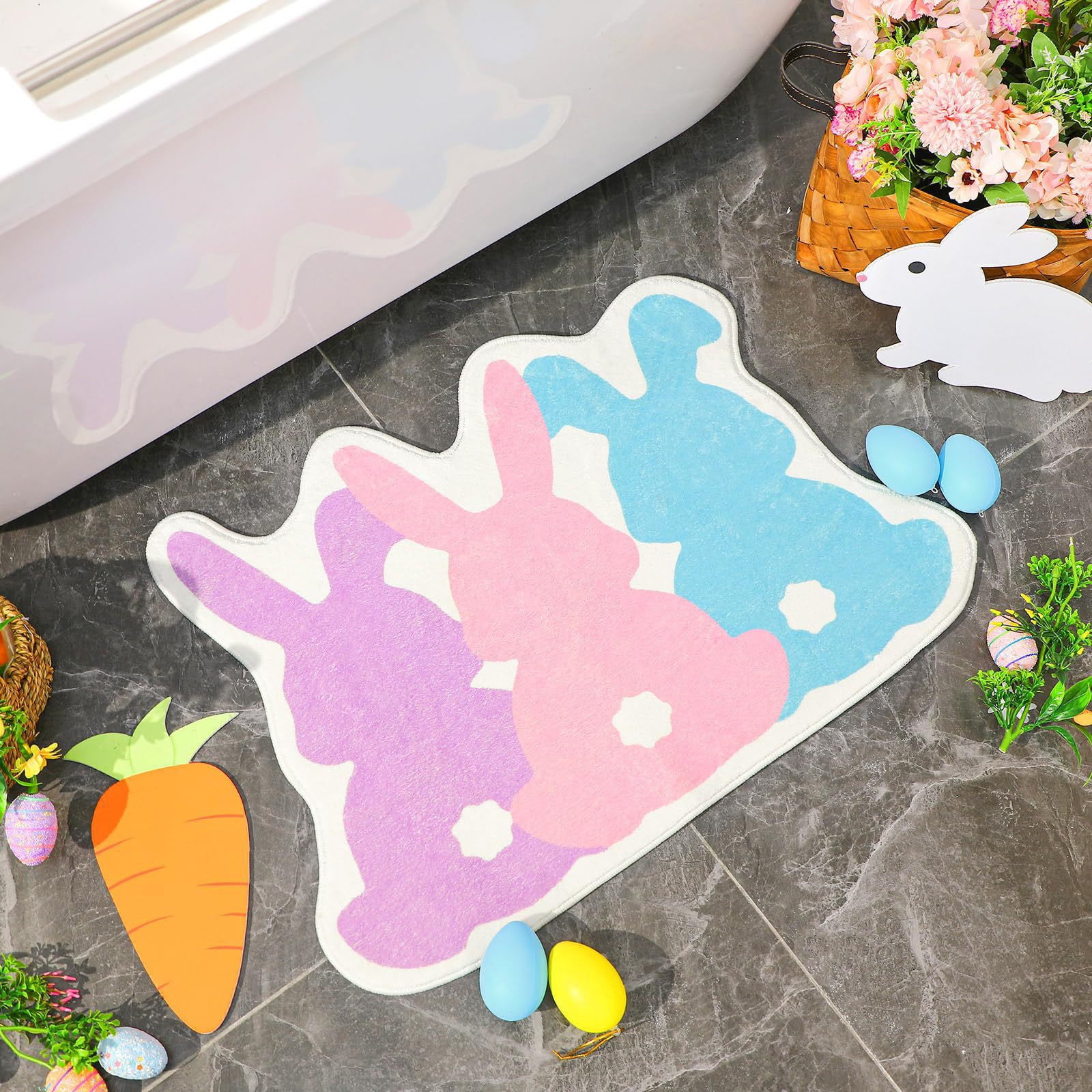 Easter Bathroom Rugs, Bunny Easter Bath Mats for Bathroom Non-slip Carpet Bathroom Living Room Festive Decorative Floor Mat, Easter Rugs for Bathroom — image 3