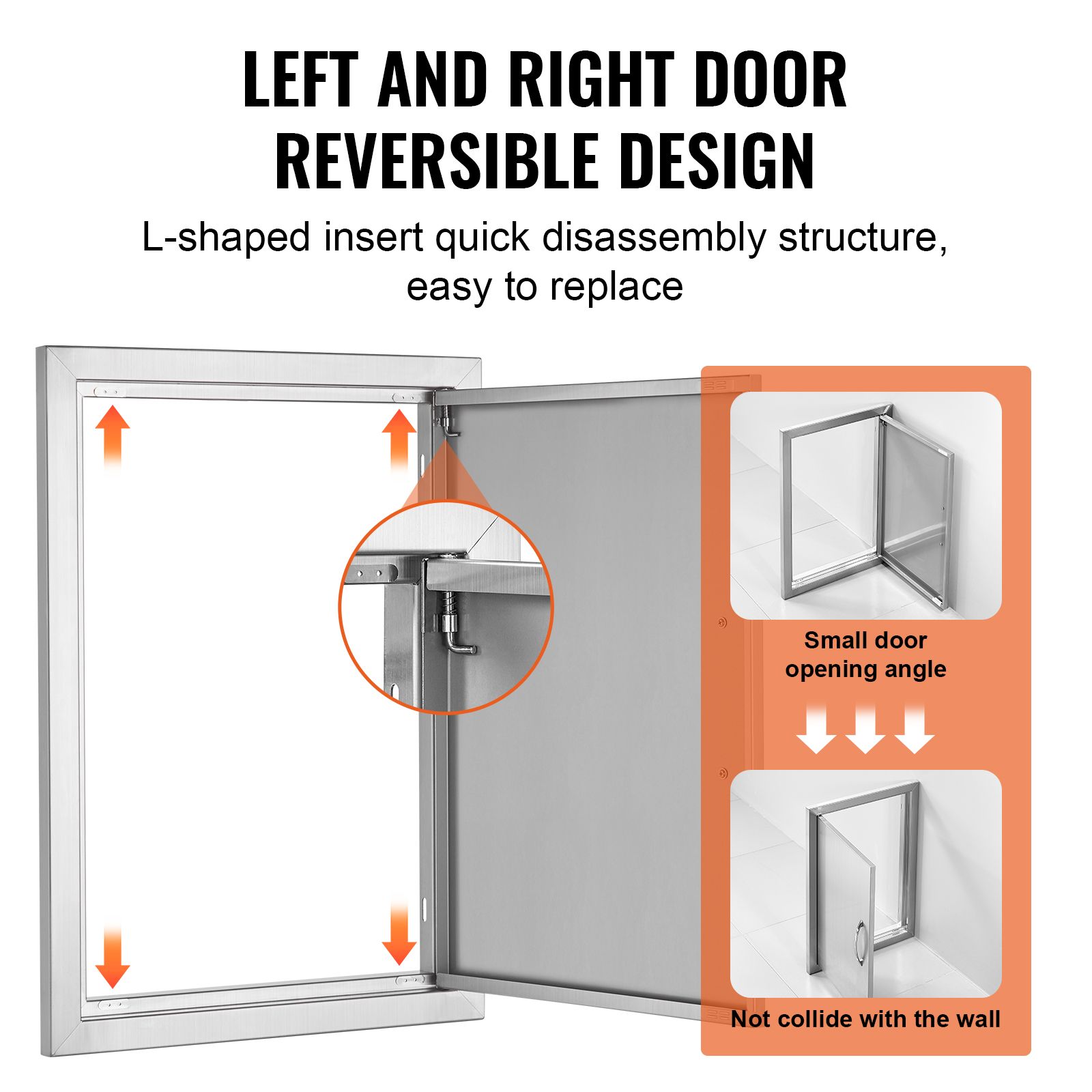BBQ Access Door, 432 × 610 mm Single Outdoor Kitchen Door, Stainless Steel Flush Mount Door, Wall Vertical Door with Handle, for BBQ Island, Grilling Station — image 4