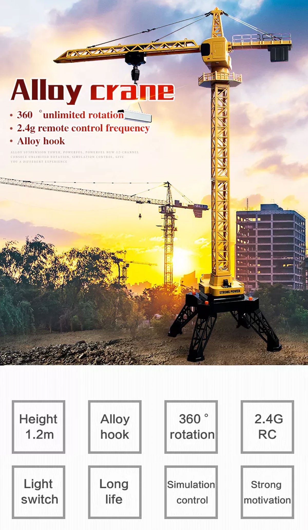 HUINA 1/14 12CH RC Alloy Tower Crane Engineering Construction Vehicle Toy Kids Car โ image 2