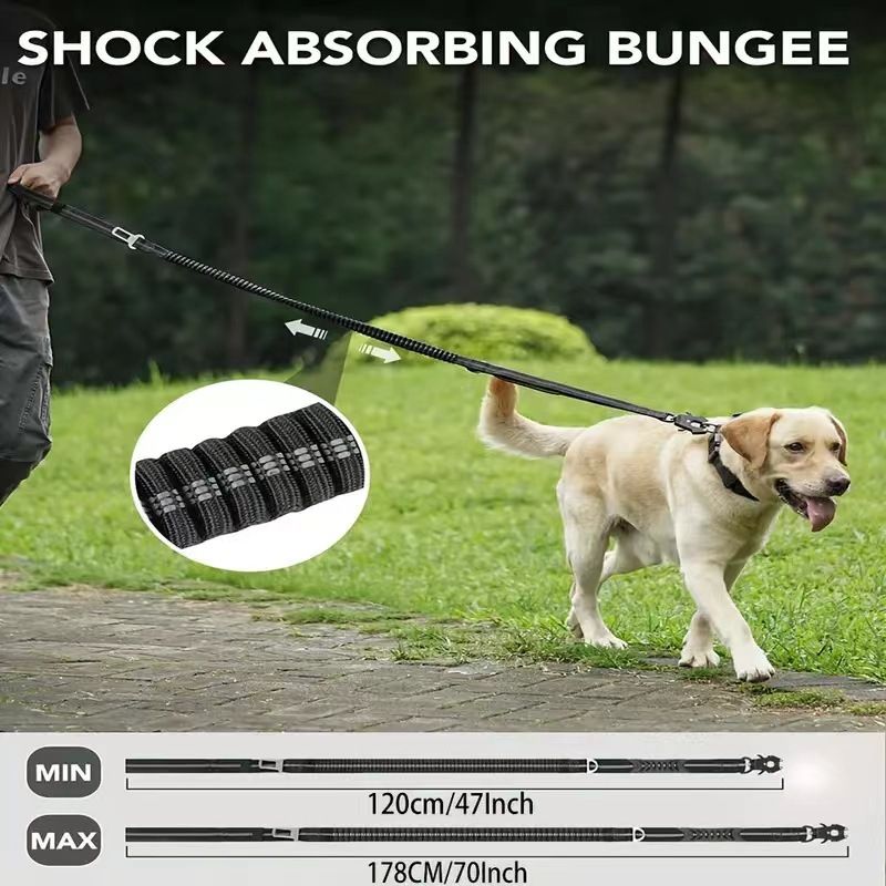 Bungee Dog Leash with Frog Snap Hook - Heavy Duty Elastic Training Lead for Medium Large Dogs - Shock Absorbing Anti-Pull Walking Leash - Dark Blue — image 4