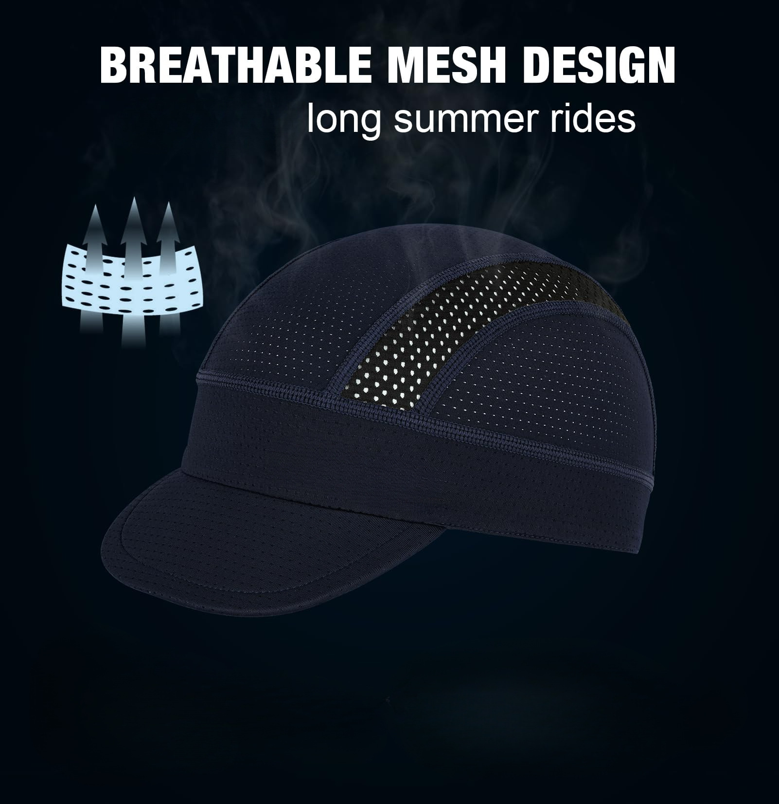 Navy Blue Mesh Cycling Cap Under Helmet Liner Breathable Skull Cap with Flip Up Brim Sun Shade Moisture Wicking Hat for Bike Running Fits 55-60cm โ image 4