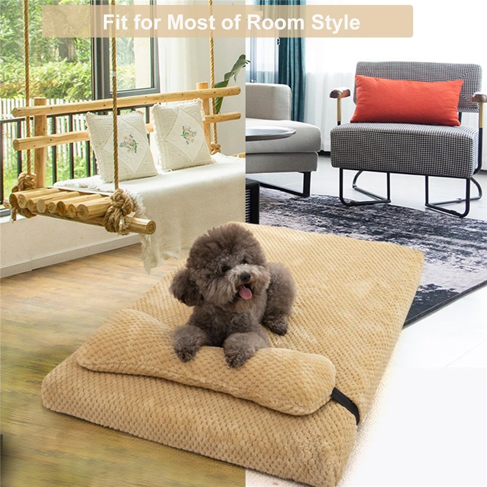 Plush Dog Bed for Dogs, Memory Foam Dog Bed Mattress with Washable Cover, Non-Slip Pet Bed Mat Suitable for Pets Up, light brown 45X30X5CM — image 4