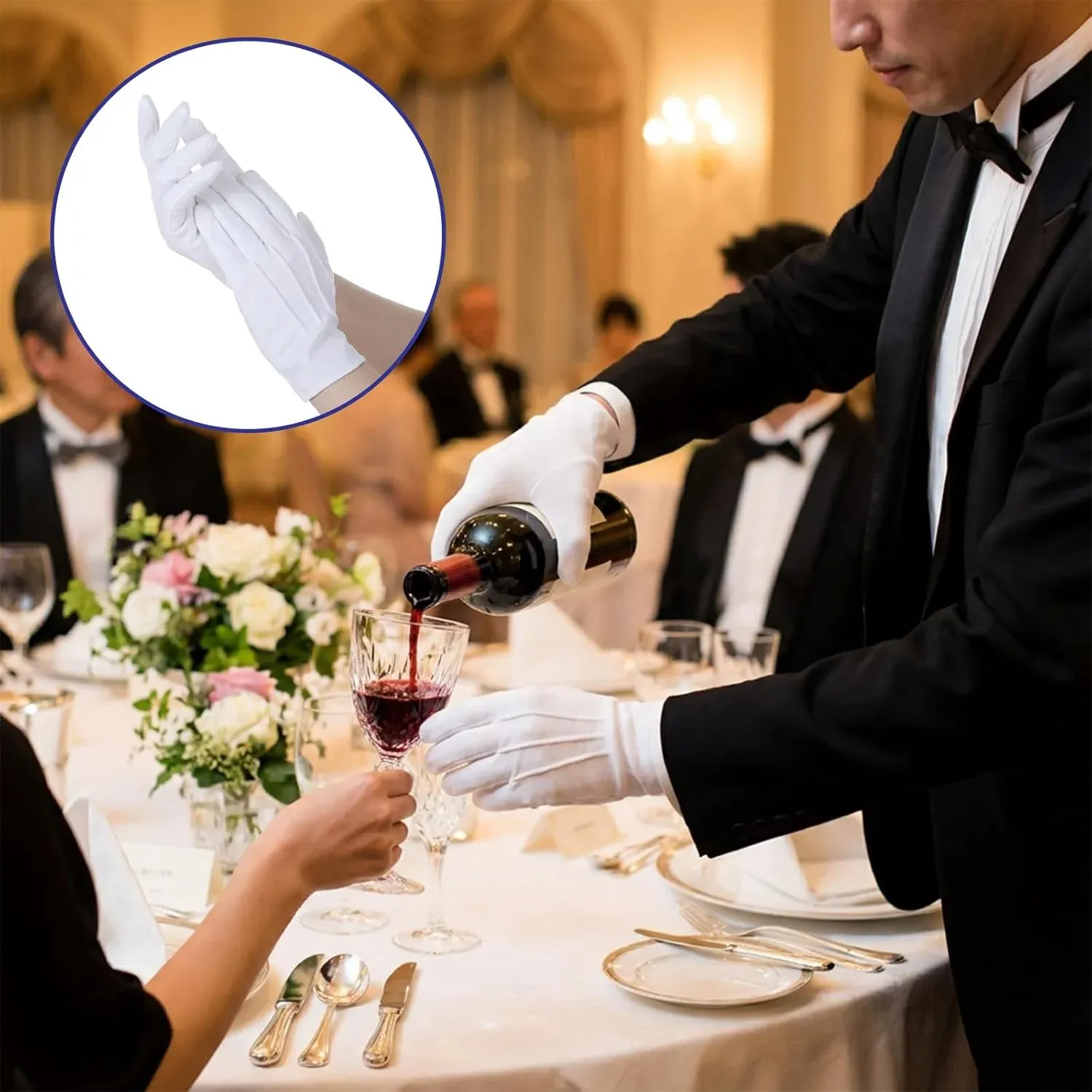 White Dress Gloves 2 Pairs Soft High Elasticity Uniform Gloves for Church Usher Funeral Parade Men Women, Practical Everyday Use — image 4