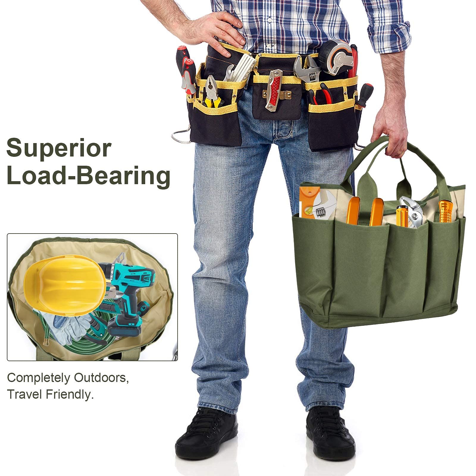 Garden Tool Bag, Gardening Tote With Pockets Canvas Heavy-duty Large Organizer Bag Carrier Gardening Storage Tote for women — image 3