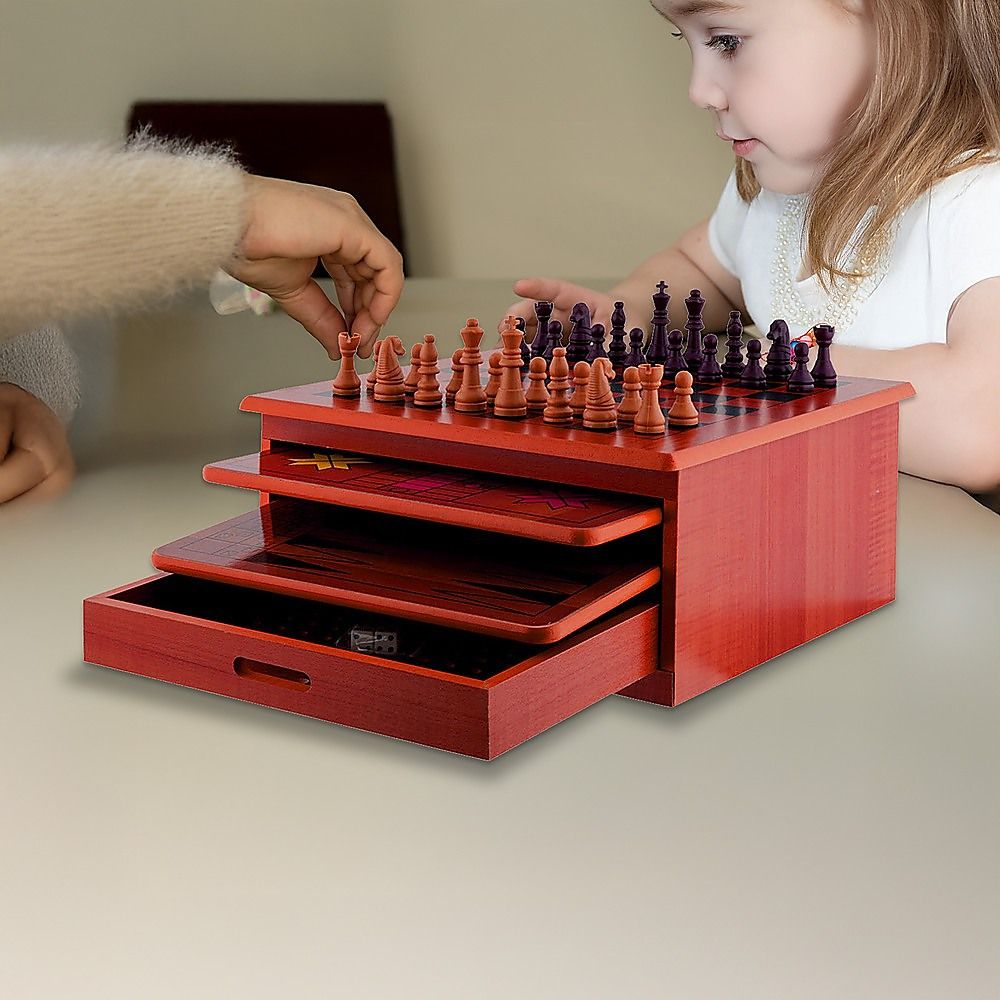 10 in 1 Wooden Chess Board Games Slide Out Checkers House Unit Set โ image 2