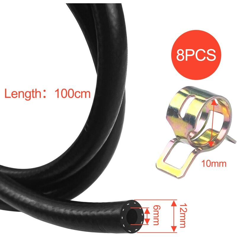 1 Meter Fuel Hose, 6Mm Inner Diameter Diesel Hose, Fuel Pipe With 8 pcs Hose Clamps, Fuel Line For Truck, Car, Tractor — image 2