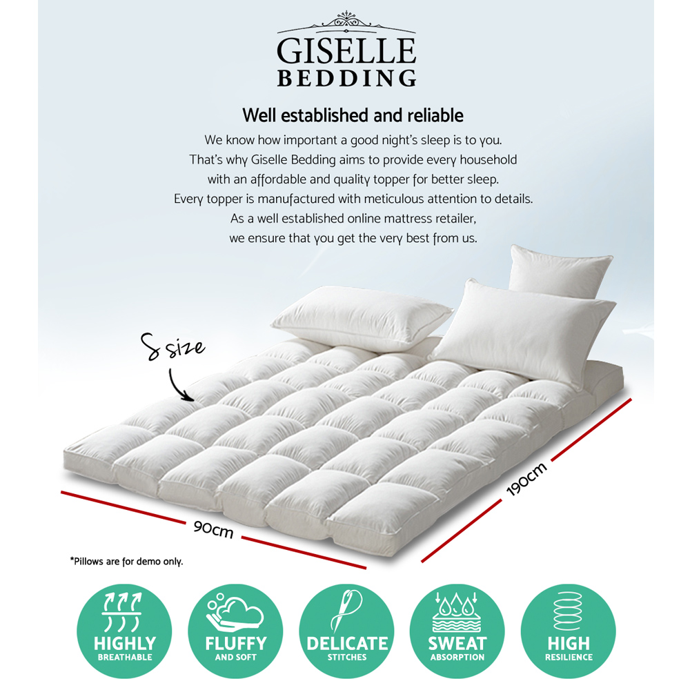 Giselle Bedding Pillowtop Mattress Topper 5cm Thick Pad for Back Pain Relief Washable Underlay Protector 1000GSM Microfibre Filling 45cm Deep Pocket Single โ image 2