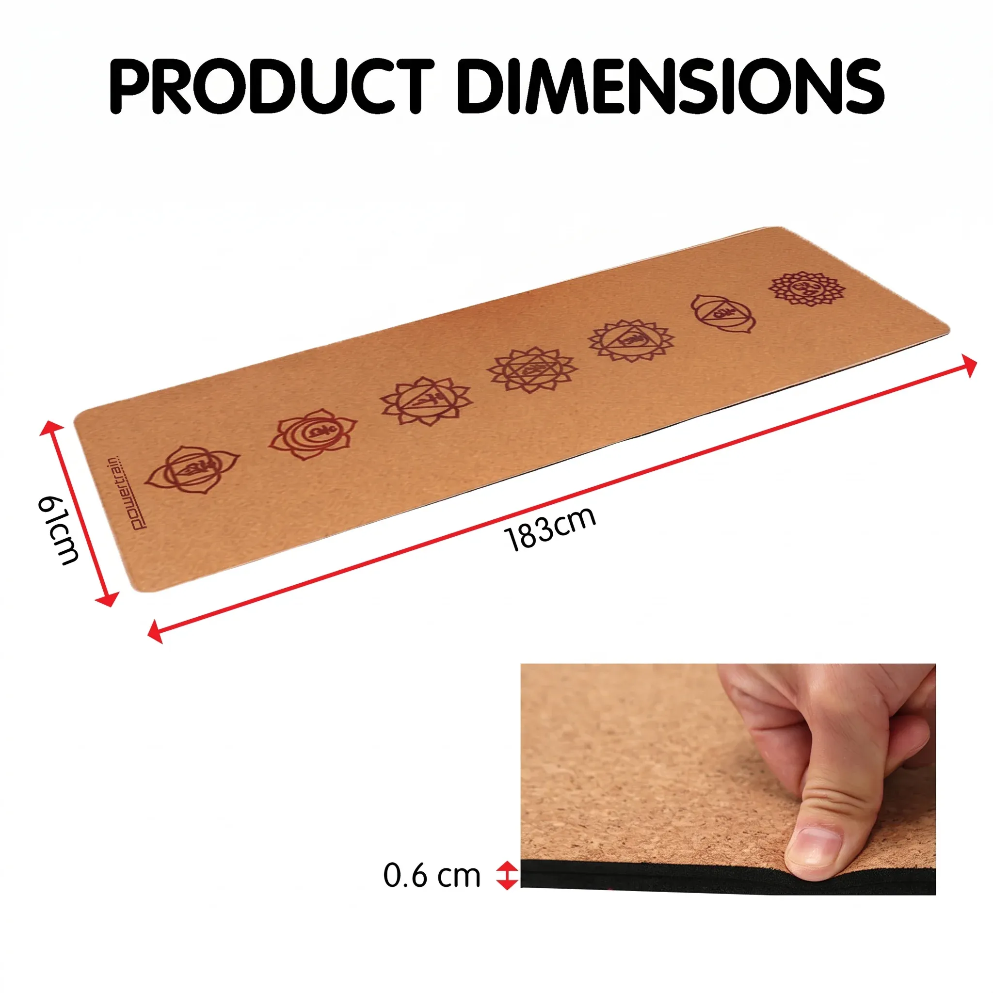 Powertrain Cork Yoga Mat with Carry Straps Home Gym Pilates - Chakras โ image 3