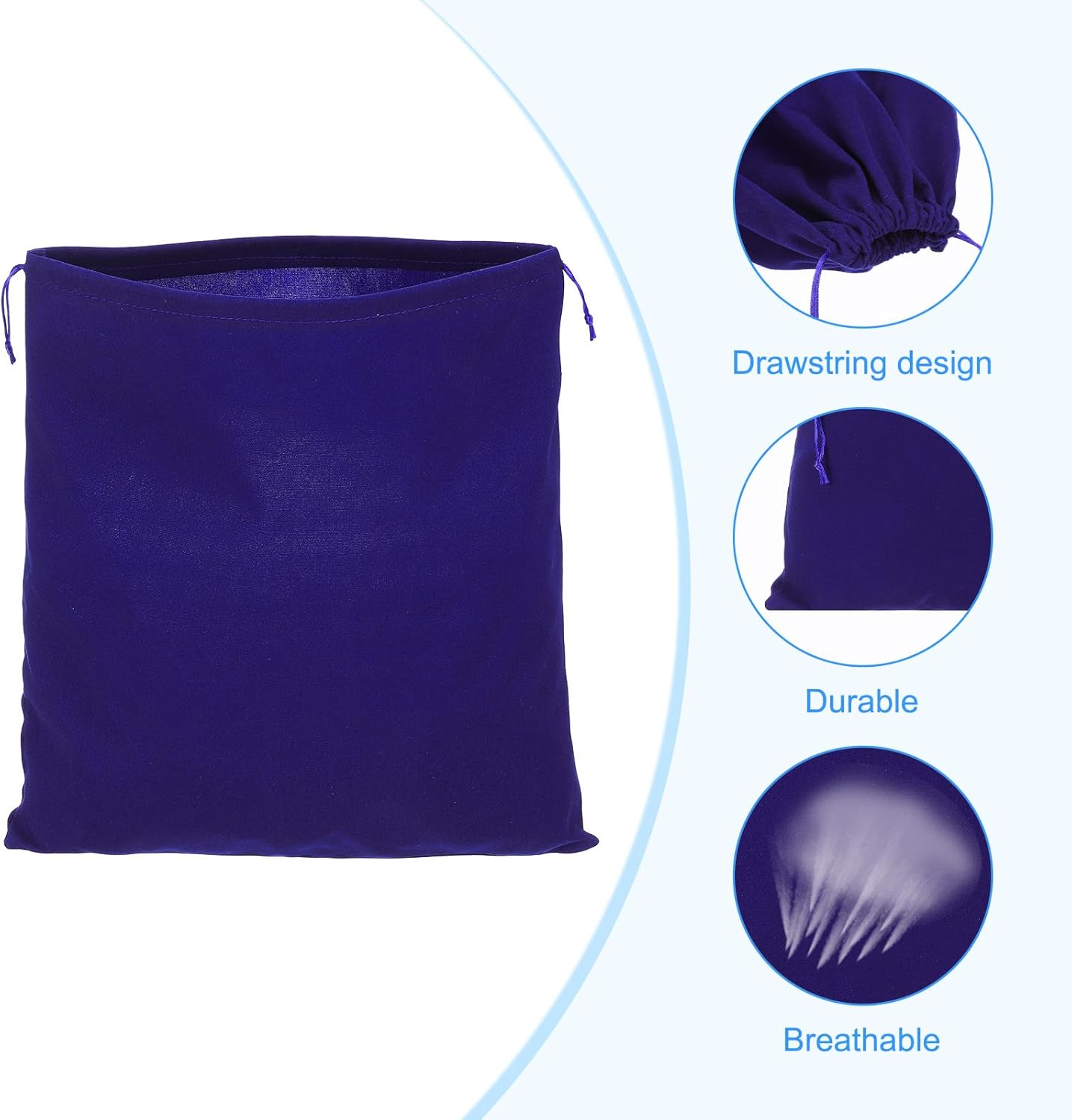 Large Velvet Bags With Drawstrings, 3 Pack 14 x Inch Hair Dryer Bag Treat Dust Hotel Storage for Travel Luggage Packing, Deep Blue — image 3