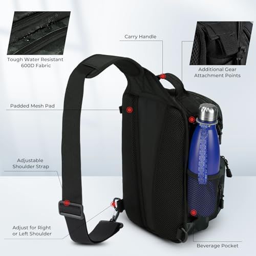 Fishing Sling Bag, Fishing Backpack with Rod Holder Fishing Bag Storge Fishing Gear, Molle System, Water-Resistant Material - Black Camo - Size 1P โ image 4