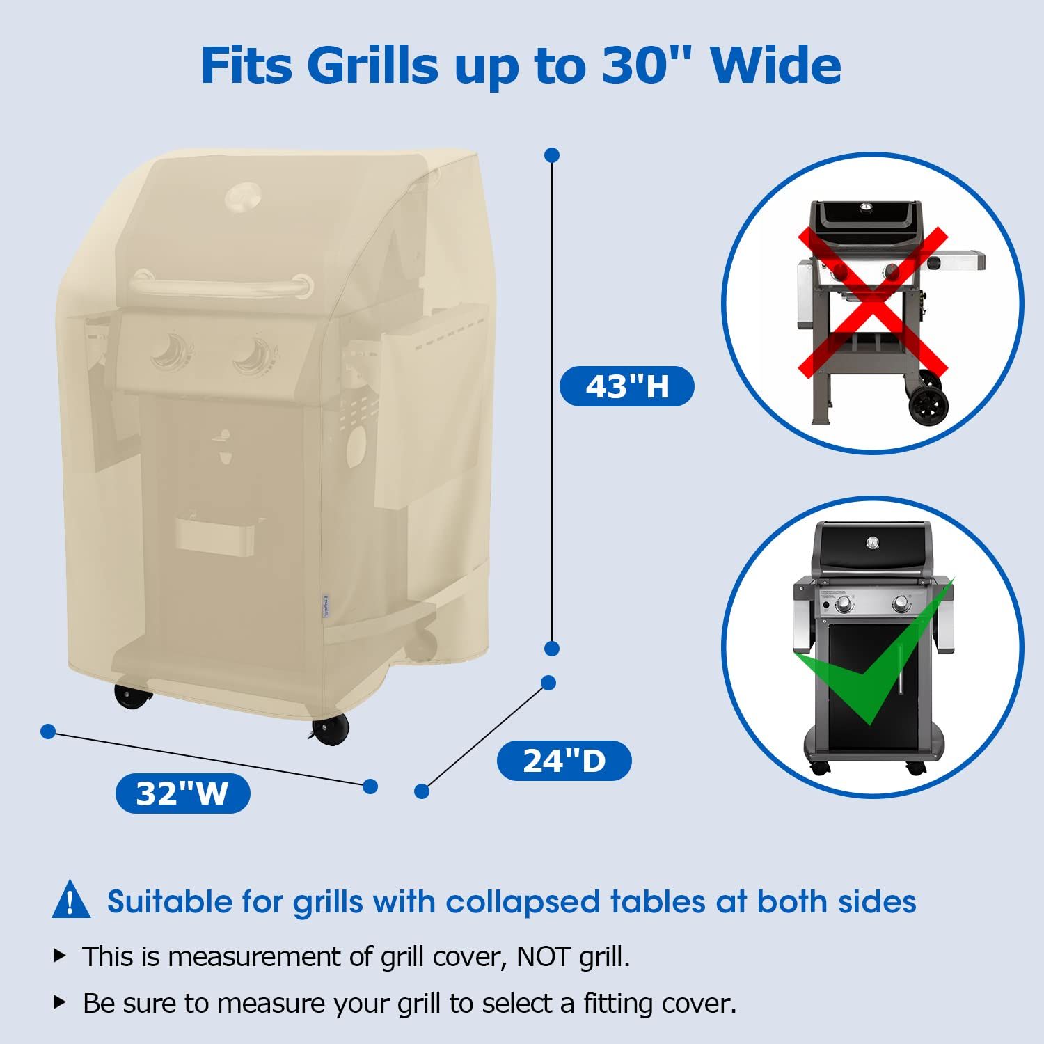 2 Burner Grill Cover 32 Inch, Outdoor Heavy Duty Waterproof Small Gas BBQ Cover, More Grills with Collapsed Side Tables, Beige — image 5