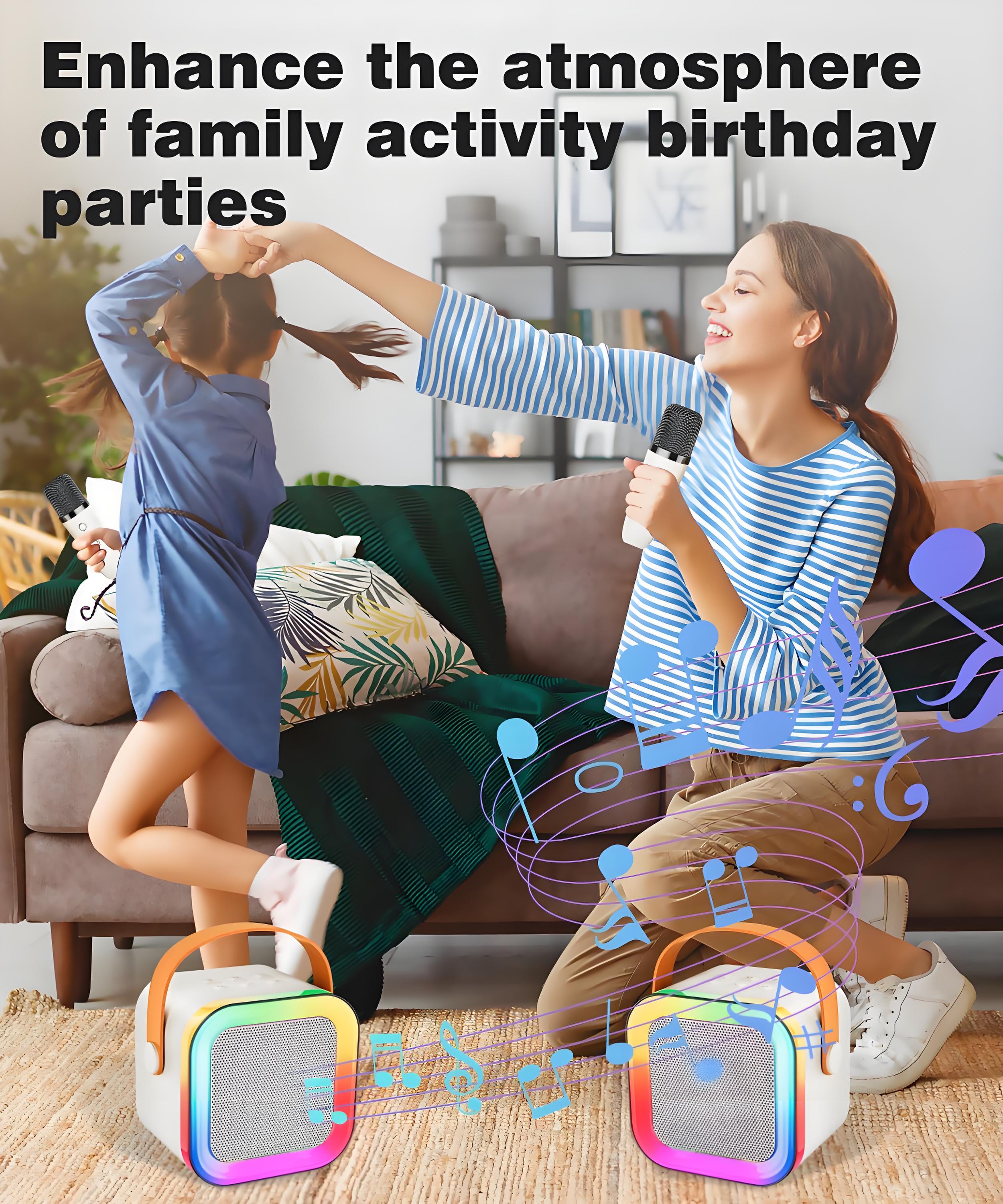 Off-White Mini Karaoke Machine with 2 Wireless Microphones: Portable Bluetooth Speaker for Kids & Adults, Ideal Gift for All Occasions — image 6