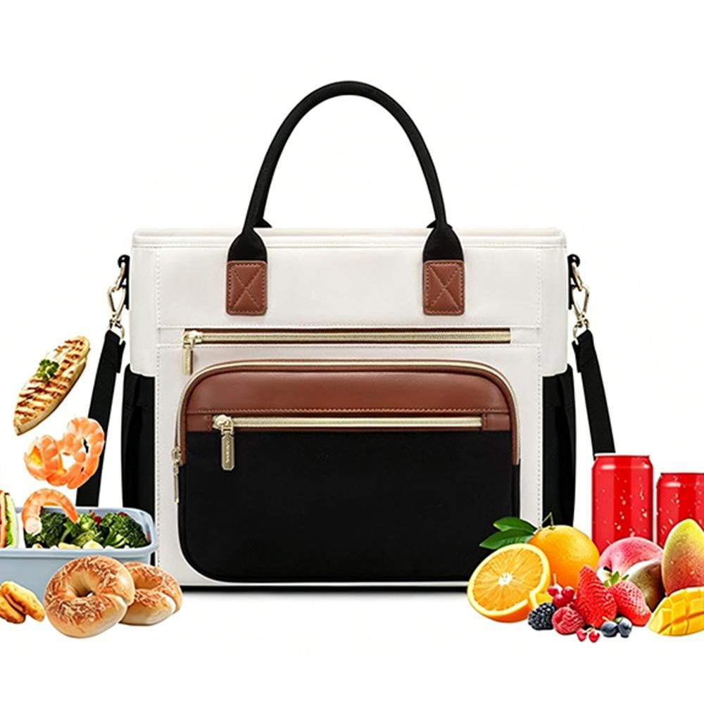 Insulated Lunch Bag Double Layer Leakproof Cooler Tote for Work - Brown — image 6
