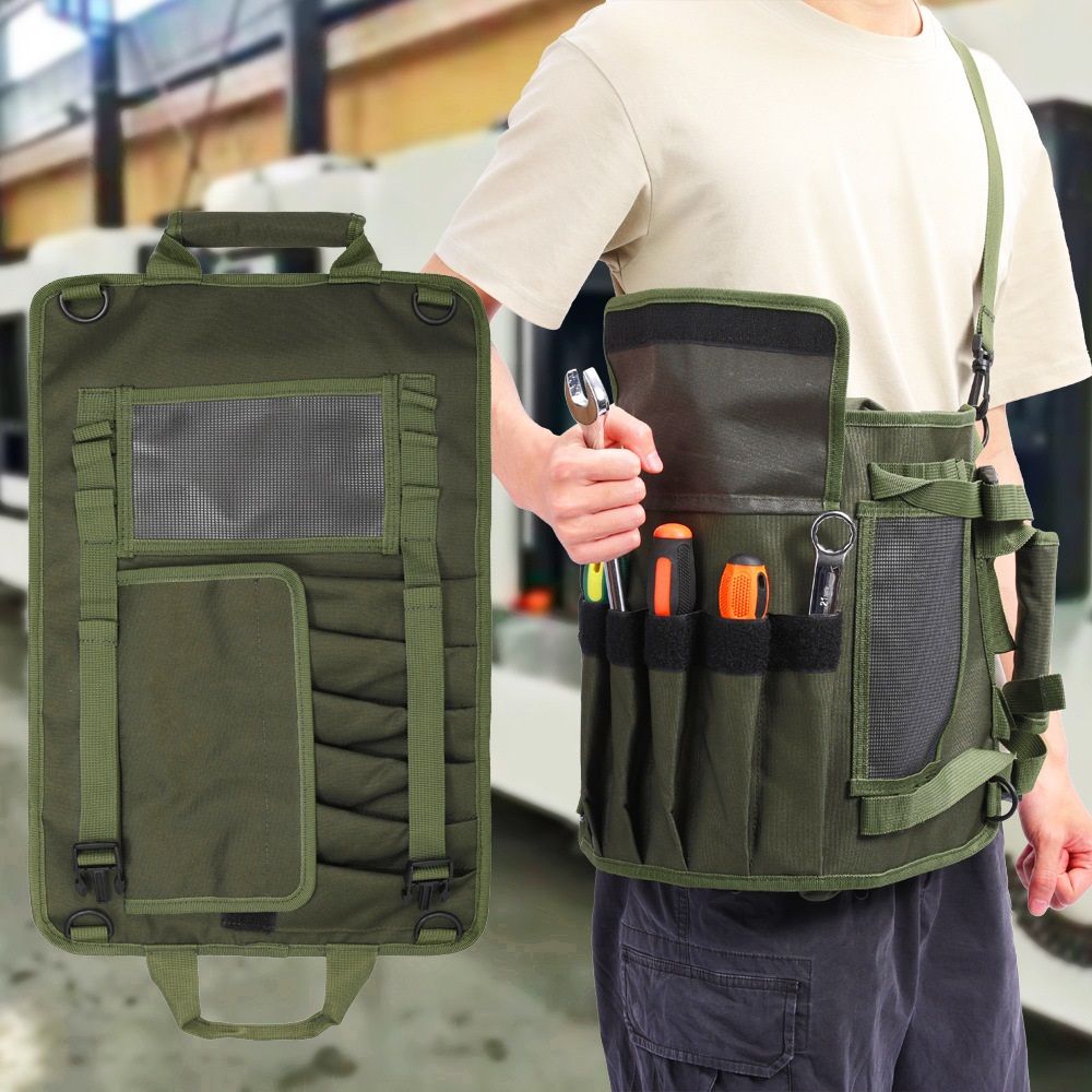 Tool Roll Bag, Heavy Duty Roll Up Tool Bag Organizer, Portable Visible Tool Storage Bag with 2 Detachable Tool Pouch (Green,oniy bag) โ image 2