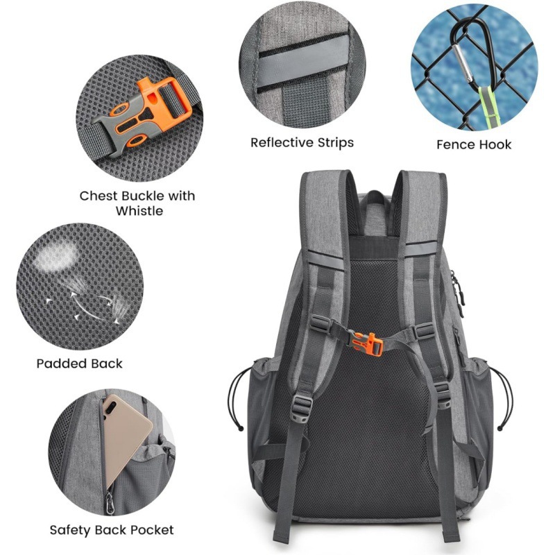 White Lightweight Water Resistant Tennis Backpack - Multi-Pocket Sports Bag for Rackets, Balls & Gear โ image 4