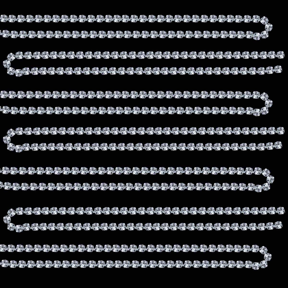 1 Roll 10 Yards 3MM Crystal Rhinestone Close Chain Trim for Sewing Craft DIY Decoration Jewelry Silver Claw Cup Diamond Trimming Clear (SS12) silver — image 2