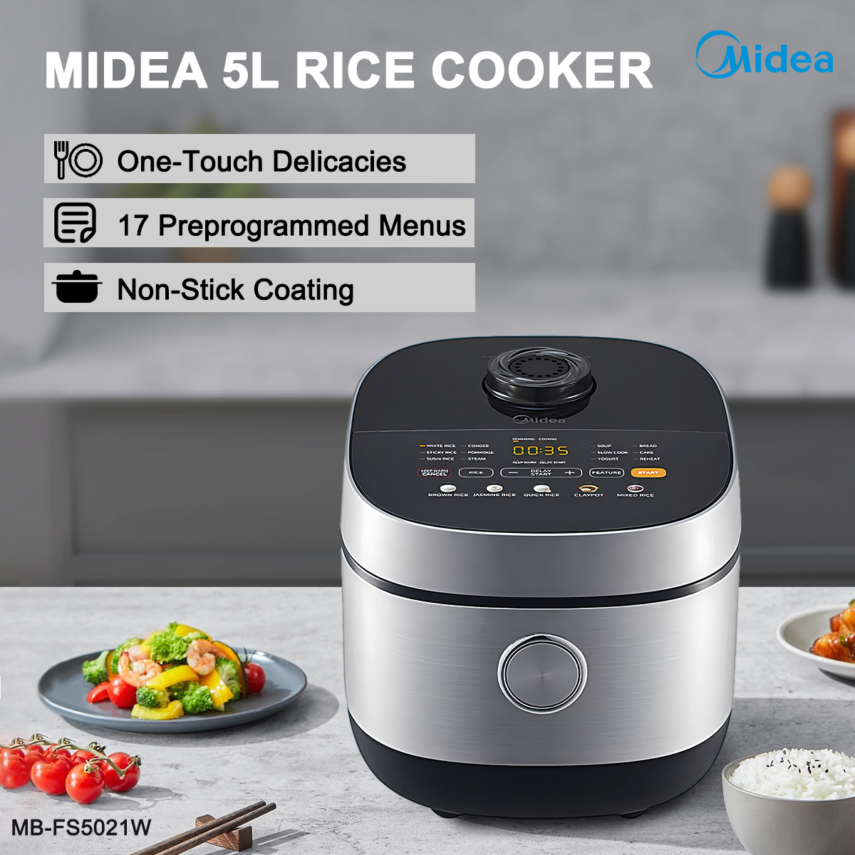 Midea 5L Rice Cooker Non-Stick Multi-functionality 24-Hour Auto Keep Warm — image 2