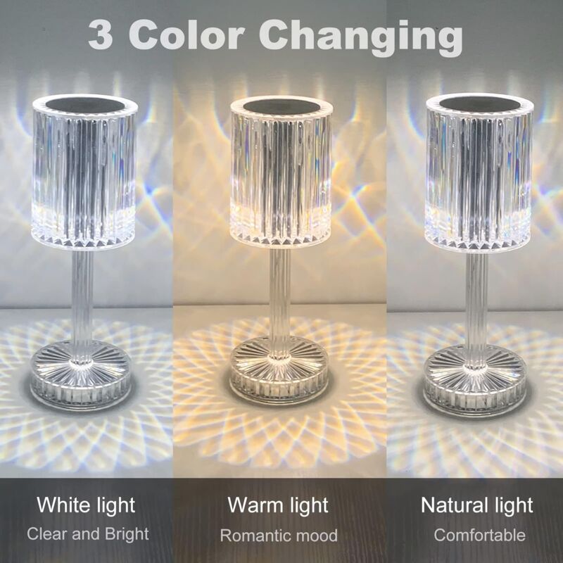 Crystal LED Table Lamp, Rechargeable Cordless Table Lamp, Touch Dimming LED Bedside Lamp For Living ROom Hotel Bedroom — image 2
