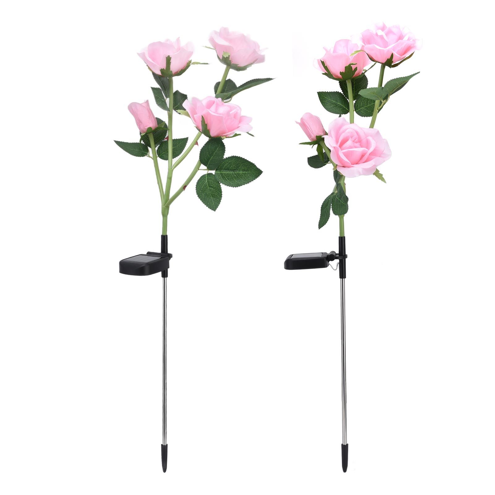 Solar Rose Light 4 Head IP65 Waterproof Decorative LED Flower Landscape Lamp for Garden Courtyard(Pink Color Light LED ) — image 6
