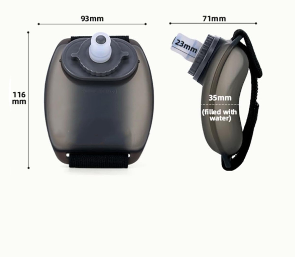 Wrist water bottle, sports cup, 200ml, silicone, hands-free, black — image 2