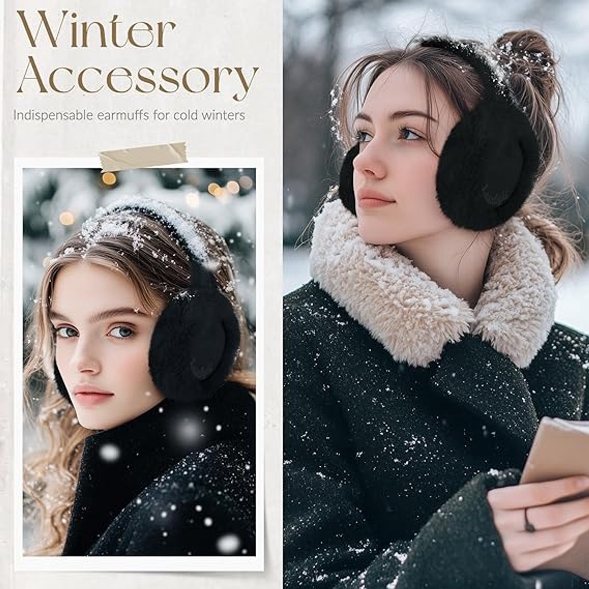 Warm earmuffs - Foldable, cute plush earmuffs - Soft and skin-friendly - Stylish and versatile - Protect your ears from the cold - black — image 5