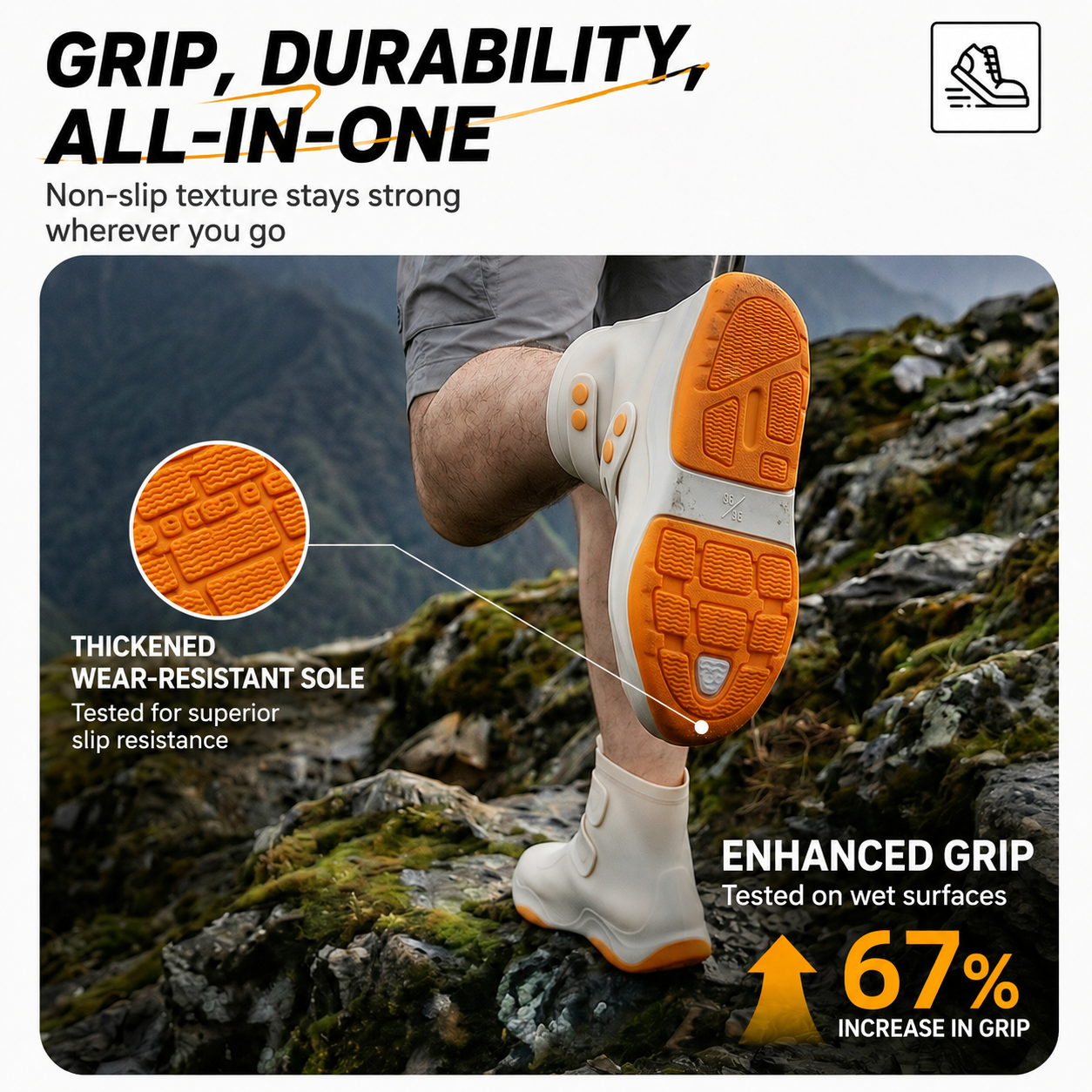Thickened Waterproof Silicone Rain Shoe Covers and USB Powered Telescopic 3-Setting Timer Shoe Dryer Set for Rainy Season Commuting Camping Hiking Use — image 4