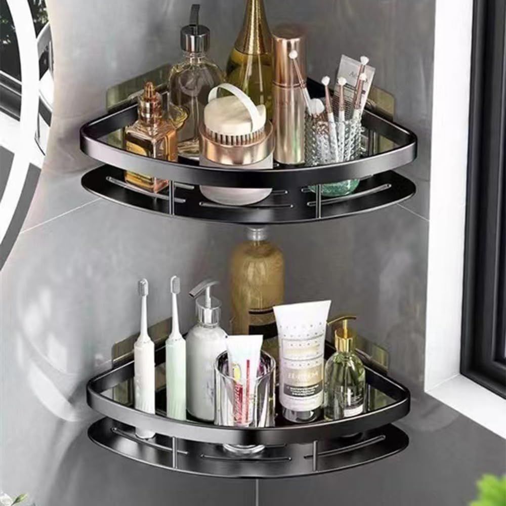 2pcs Bathroom Shelves Corner Shower Caddy Rack Wall Mounted No Drilling Storage Basket for Home Toilet Kitchen (Triangle) โ image 3