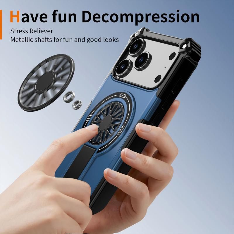 Armor Heavy Duty Magnetic Rotating Ring Kickstand Phone Case For iPhone 17 Pro, Anti-Drop Protective Cover In Blue โ image 6
