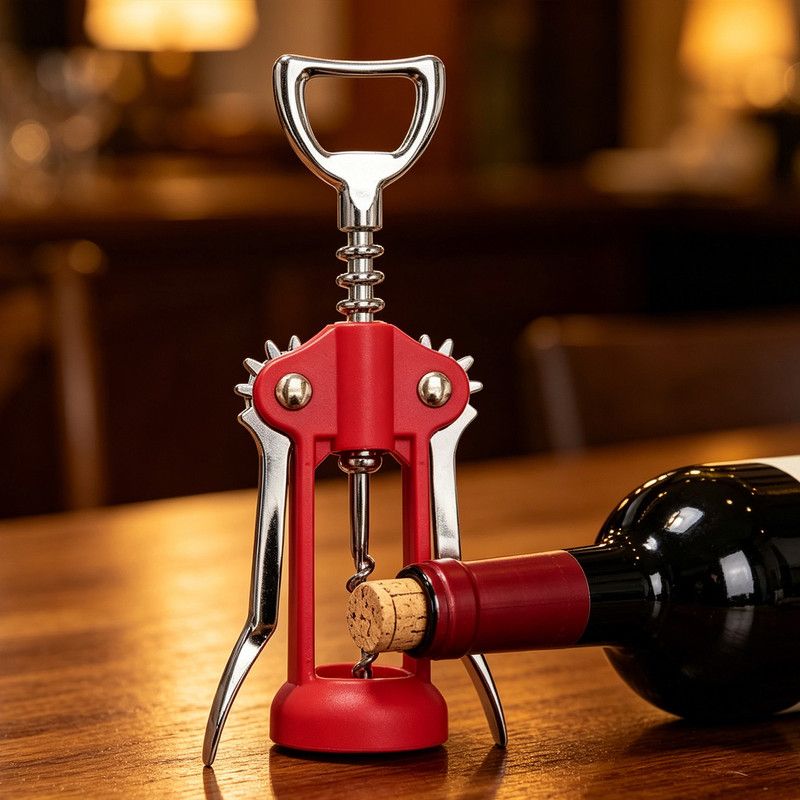Wing-Type Wine Bottle Opener, Stainless Steel Auger with PP Comfort Grip, Portable Corkscrew for Home, Parties, and Camping—Red — image 4