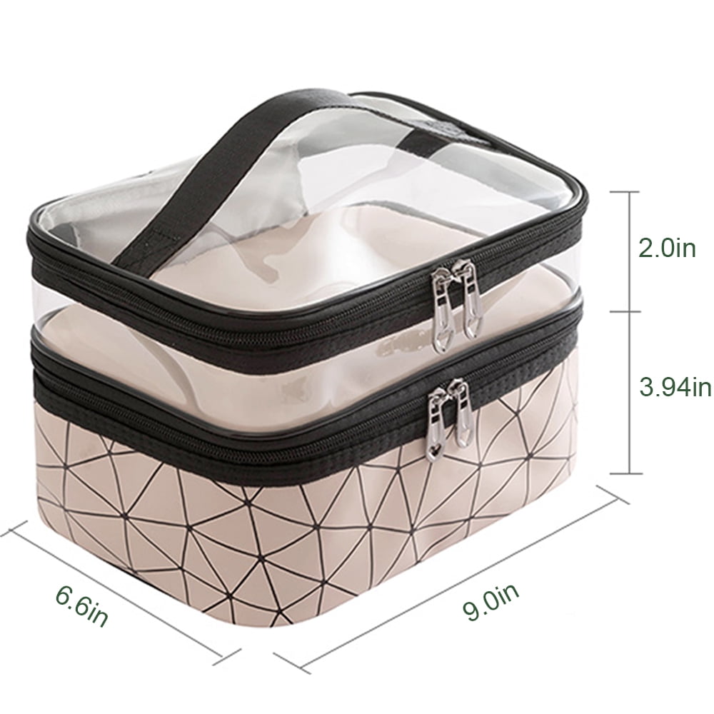 Meiyuuo Makeup Bag Cosmetic Bag Travelling Double Layer Make Up Bag Organizer Medium Case for Women Girls Reusable Toiletry Bags(Blue) Dark Black โ image 5