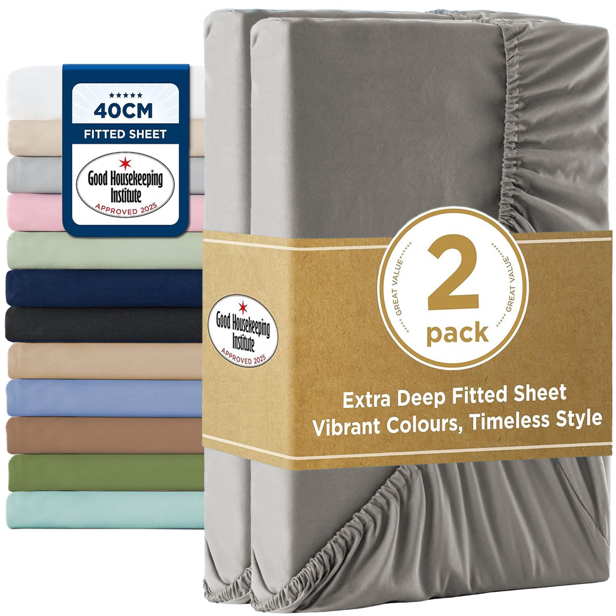 2000TC Hotel Quality Fitted Sheets - 2 Piece Fitted Sheets -Breathable Bedding - Wrinkle, Fade, Stain Resistant- 16inch/40cm Deep Pocket Fitted Bed