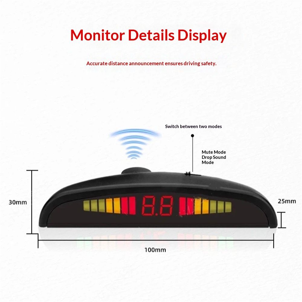 Car Reverse Parking Radar System with 8 Parking Sensors Distance Detection + LED Distance Display + Sound Warning (Black Color) — image 3