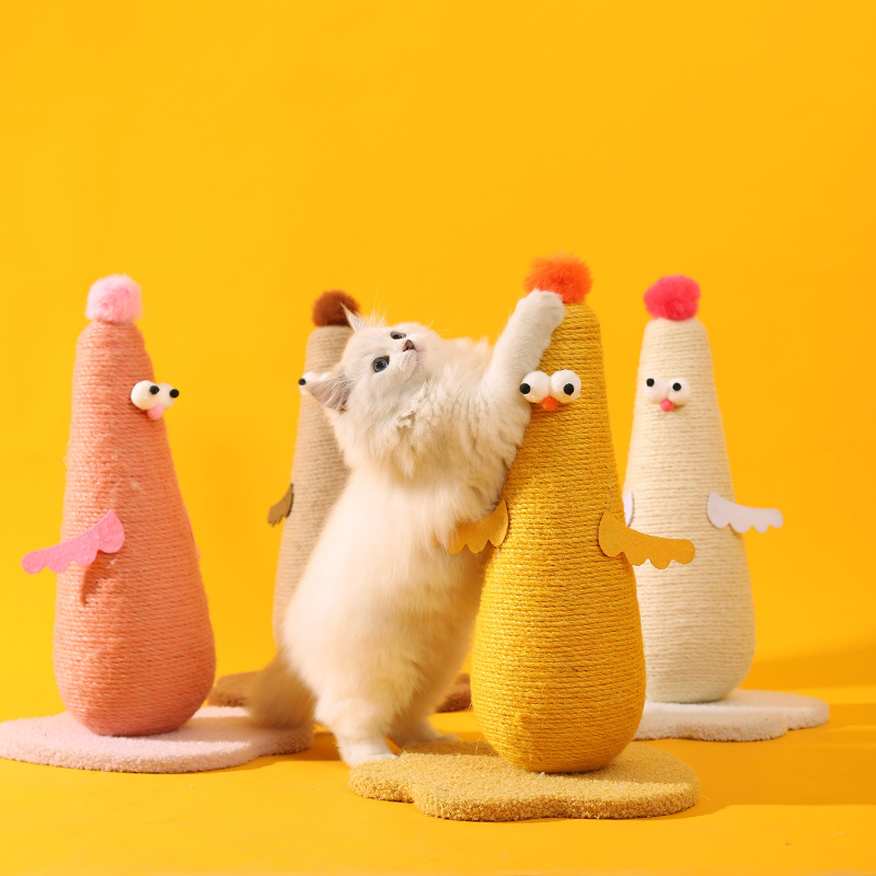 Yellow Adorable Chick Cat Scratching Post - Durable Sisal Rope Scratcher Toy for Cats & Kittens โ image 2