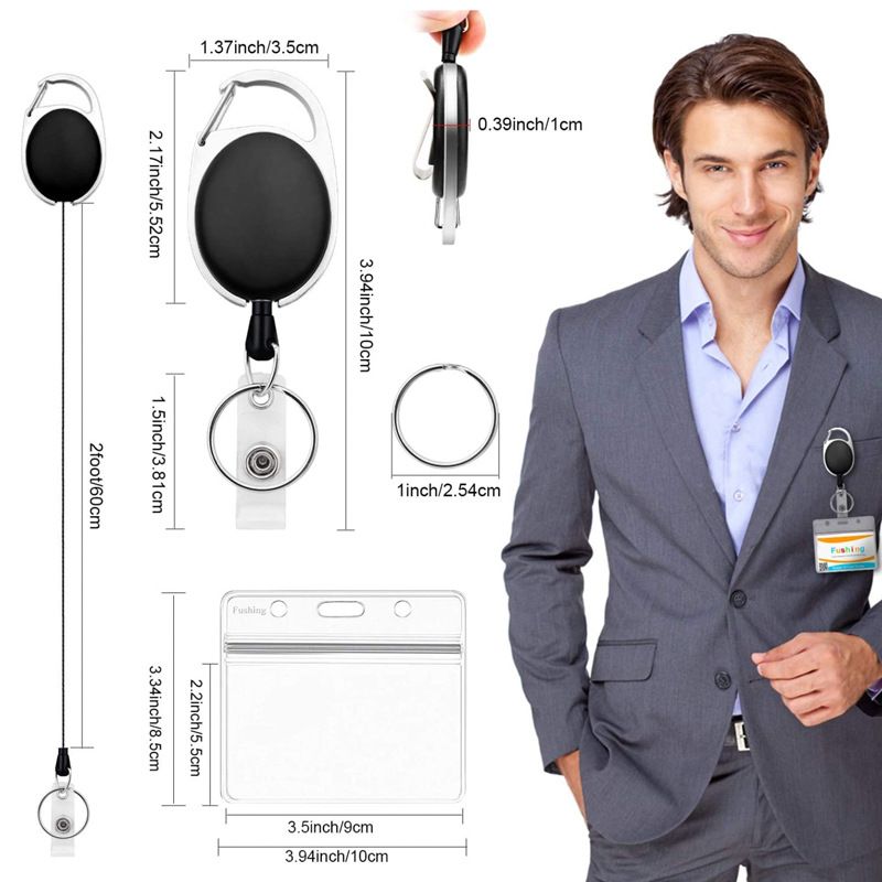 5 Pack Badge Holders, Retractable Badge Reel with Carabiner Belt Clip and Key Ring for ID Card Name Holder and Keychain — image 5