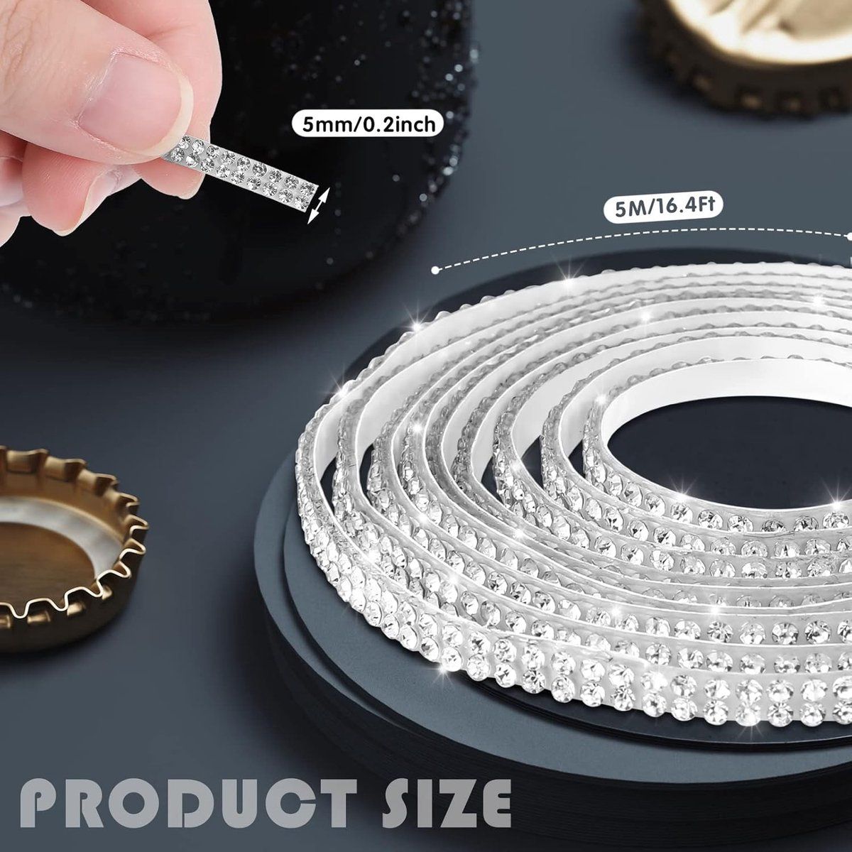 Car sticker - decorative stickers 5M for decoration glitter diamond interior exterior DIY linear self-adhesive for dashboard White_yu, Made of Chrome β image 4