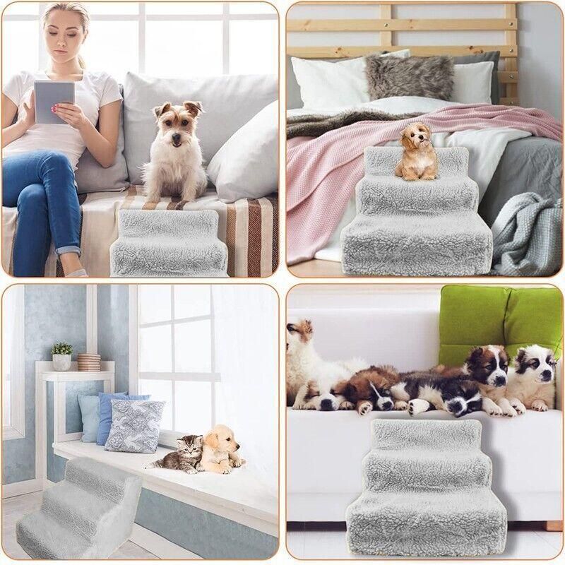 3 Steps Pet Stairs with Soft Cover for Small Dogs and Cats Portable Climbing Ramp β image 5