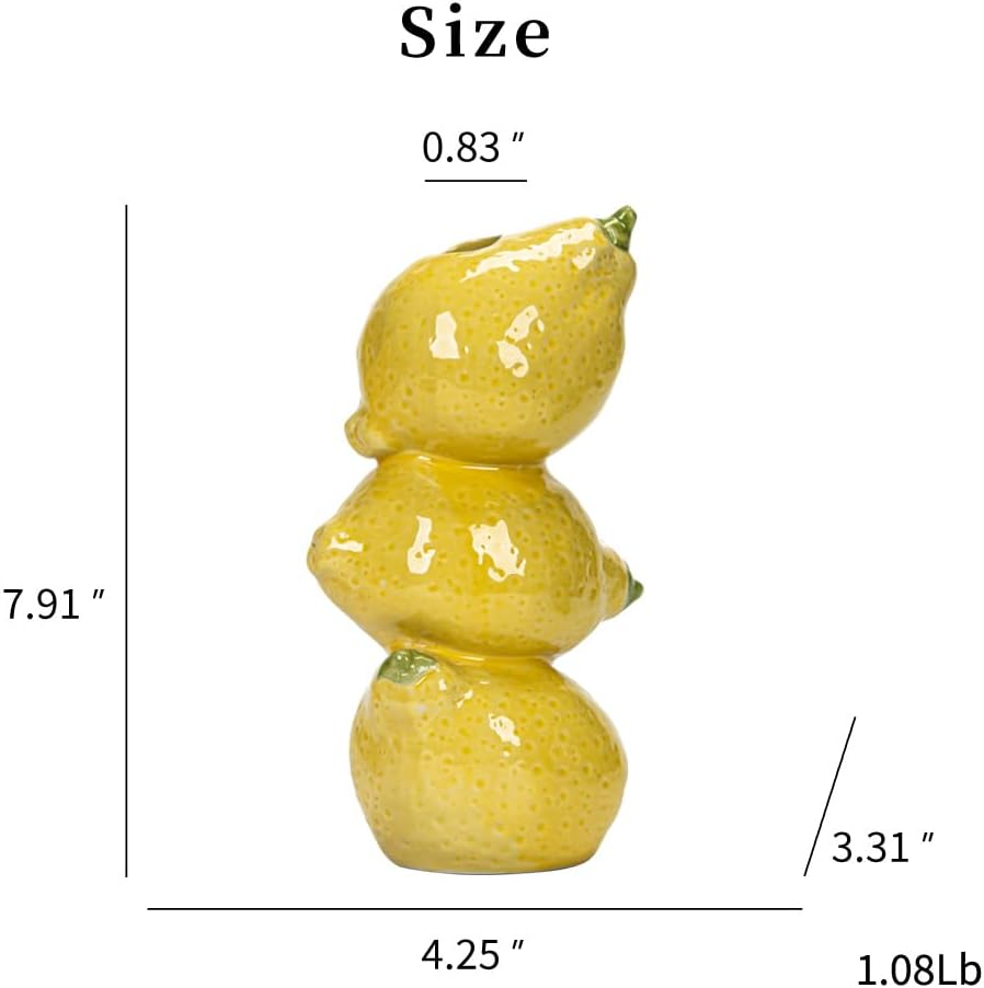Yellow Ceramic Vase with Lemon Design Mediterranean Style for Home and Kitchen Decor — image 5