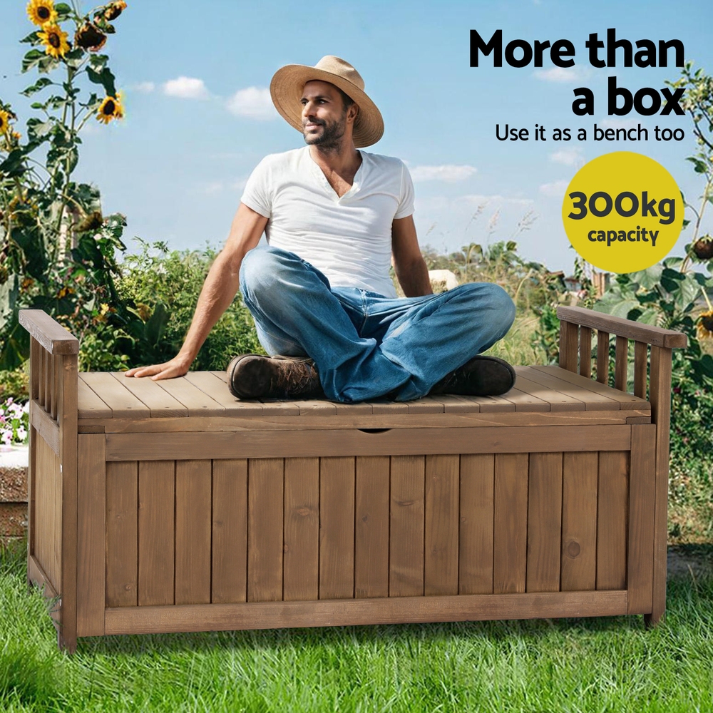 Gardeon Outdoor Storage Bench Box Wooden Garden Toy Tool Sheds Patio Furniture Brown โ image 5