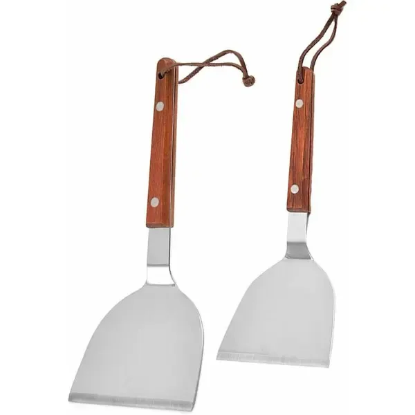 2 Pack BBQ Spatula Set, Stainless Steel Teppanyaki Grill Spatulas with Wooden Handles for Grilling and Griddle Cooking