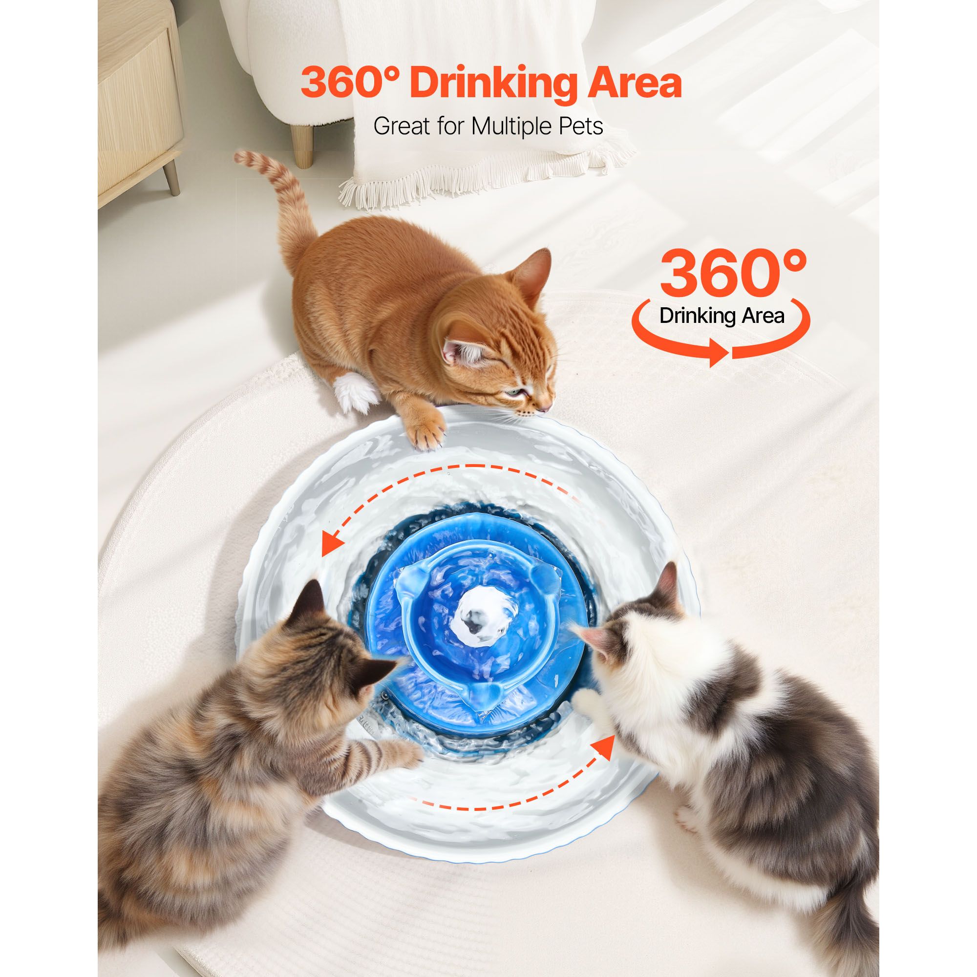 Ceramic Cat Water Fountain, 2.1 L Cupcake Pet Fountain, Porcelain Cat Water Dispenser with Ultra-Quiet Pump, 360° Drinking Area and Multi-Layer — image 4
