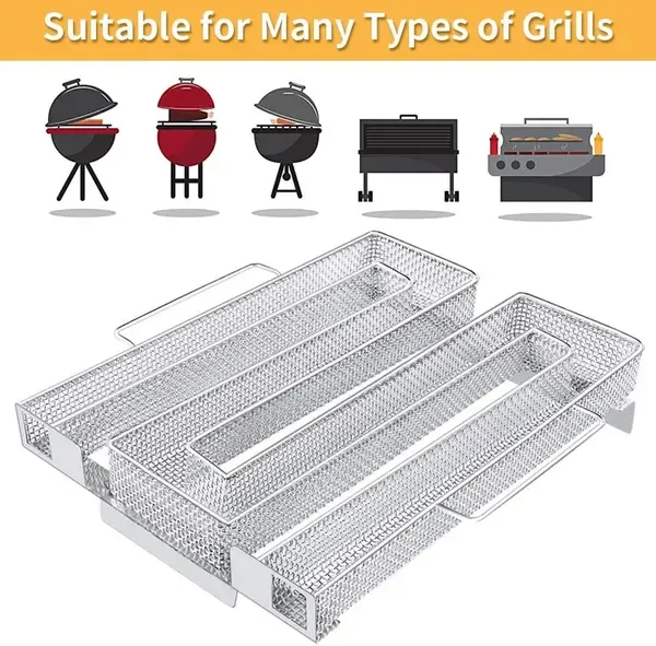 Cold Smoke Generator Stainless Steel Mesh Smoker Tray for BBQ Grills and Smokers, Silver 15 × 4 cm — image 3