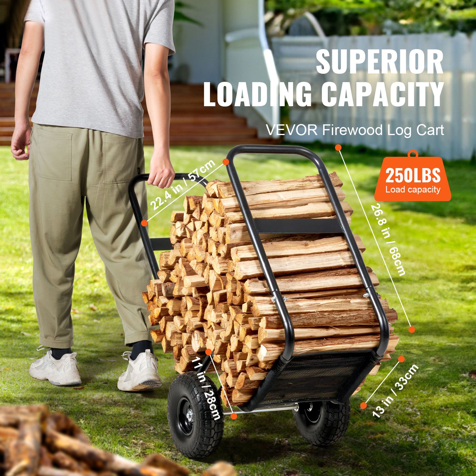 Firewood Log Cart Wood Mover Hauler 250 lbs Capacity on PU Wheels Dolly โ image 2