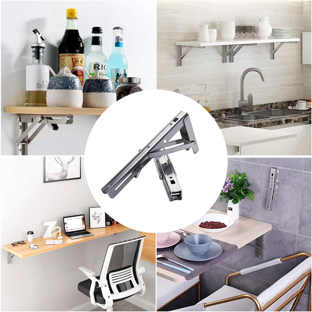 Heavy-Duty Foldable Wall Shelf Brackets – 2-Pack 304 Stainless Steel Triangular Supports with One-Click Release, 550 lb Capacity Each, for Kitchen, Garage, RV — image 6