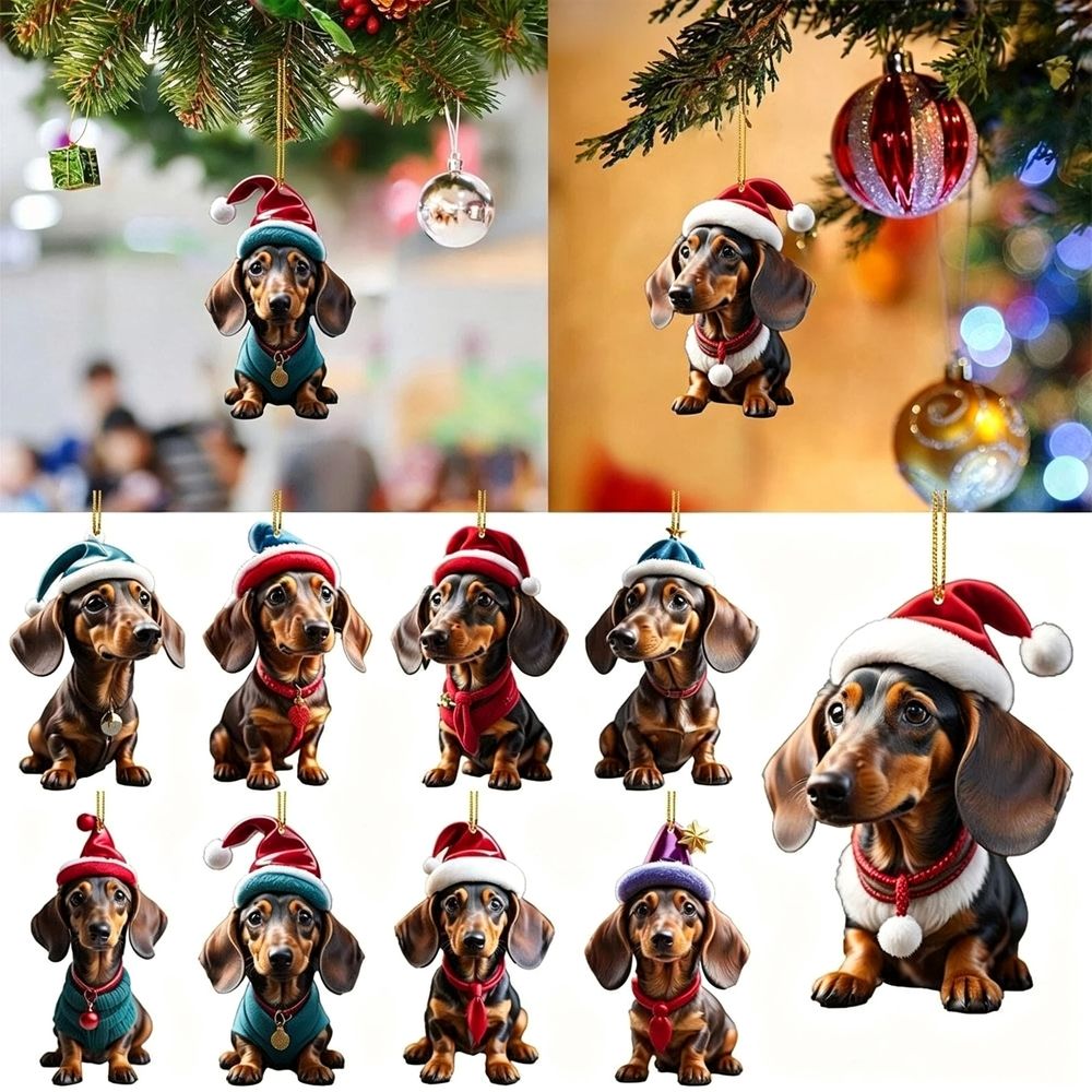 Tree Decoration Dog Car Pendant Set Christmas Decoration Acrylic Car Pendant Cute Dog Pendant Family Ornament (9PCS)