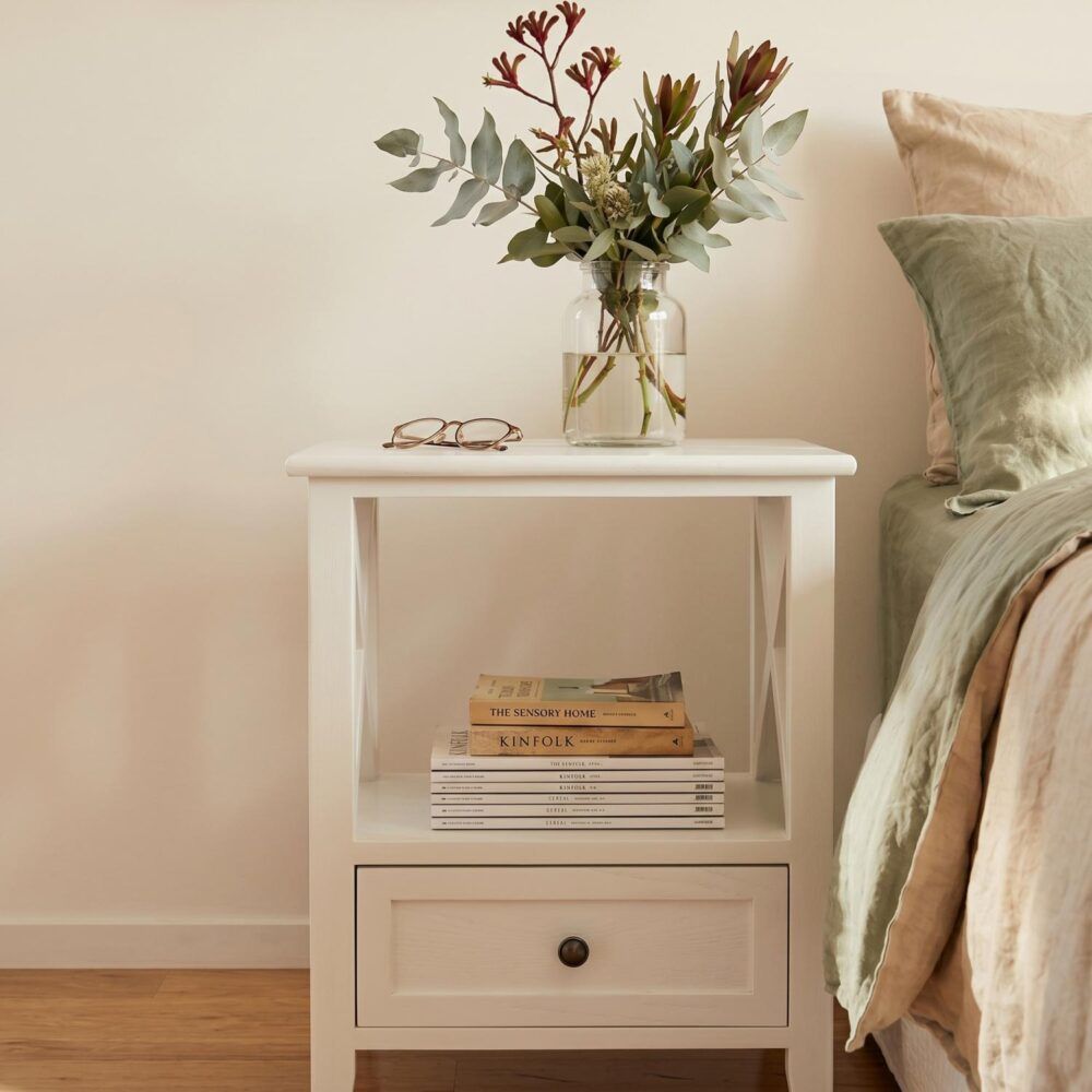 2-tier Bedside Table with Storage Drawer 2 PC Rustic White — image 5