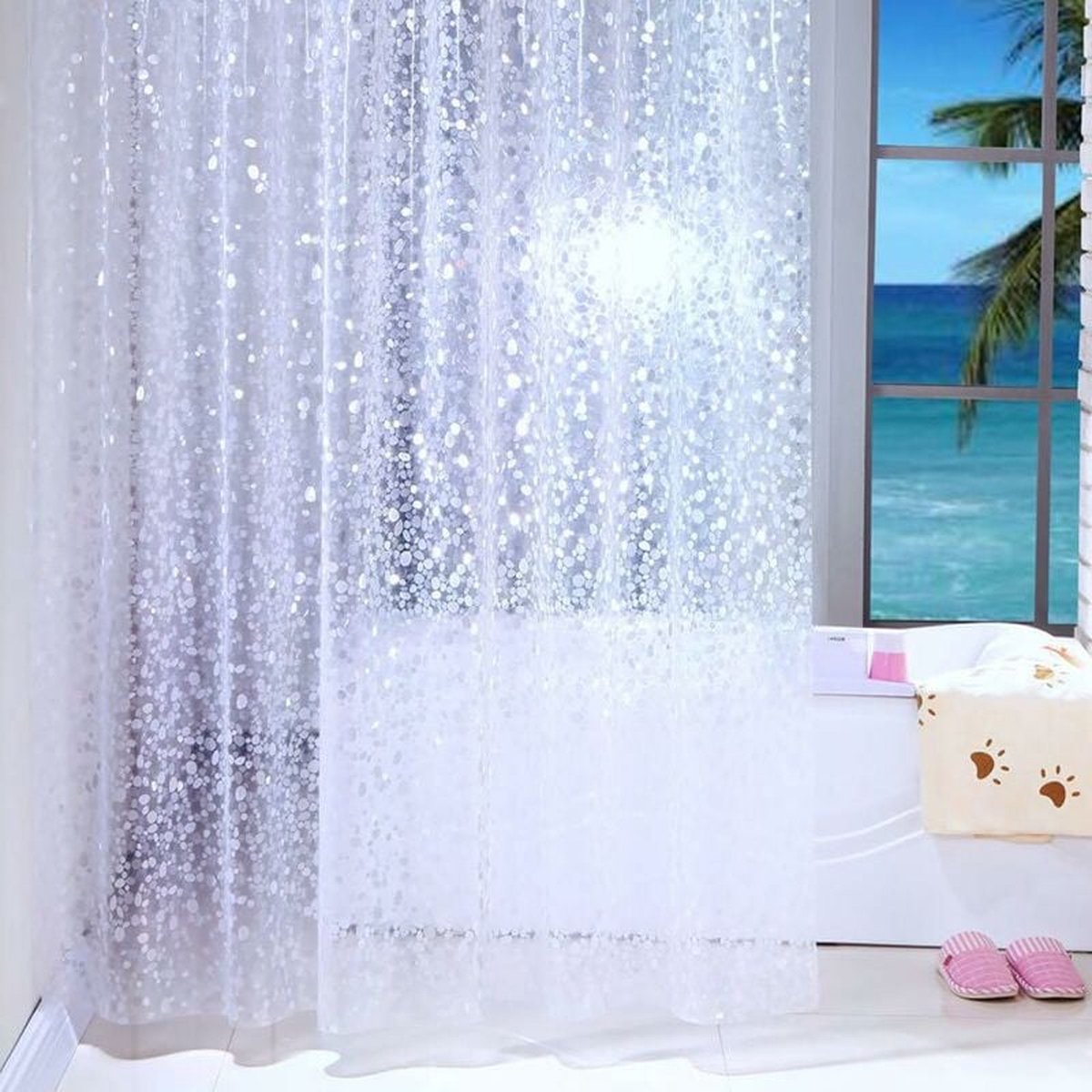 Shower curtains - 120 × 200cm - crystal stone pattern - PEVA - transparent shower curtain - with hooks - shower curtain - anti-mold - waterproof