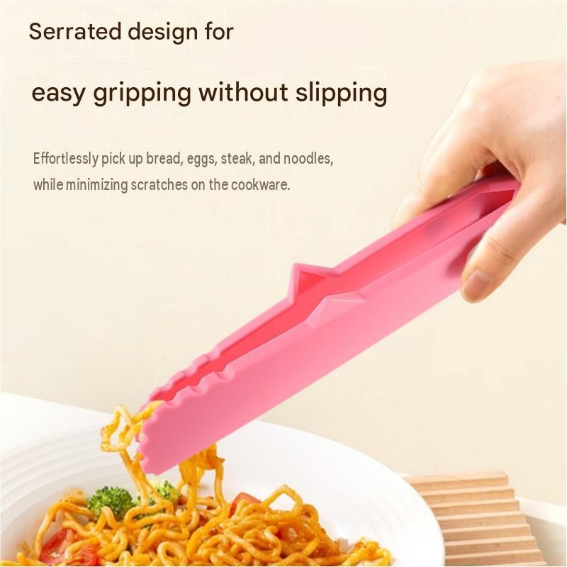 Red Foldable Nylon Kitchen Tongs - Self-Standing Design with Serrated Grip and Locking Clip - Heat Resistant Food Serving Tool for BBQ, Pasta, Salad and Baking — image 3