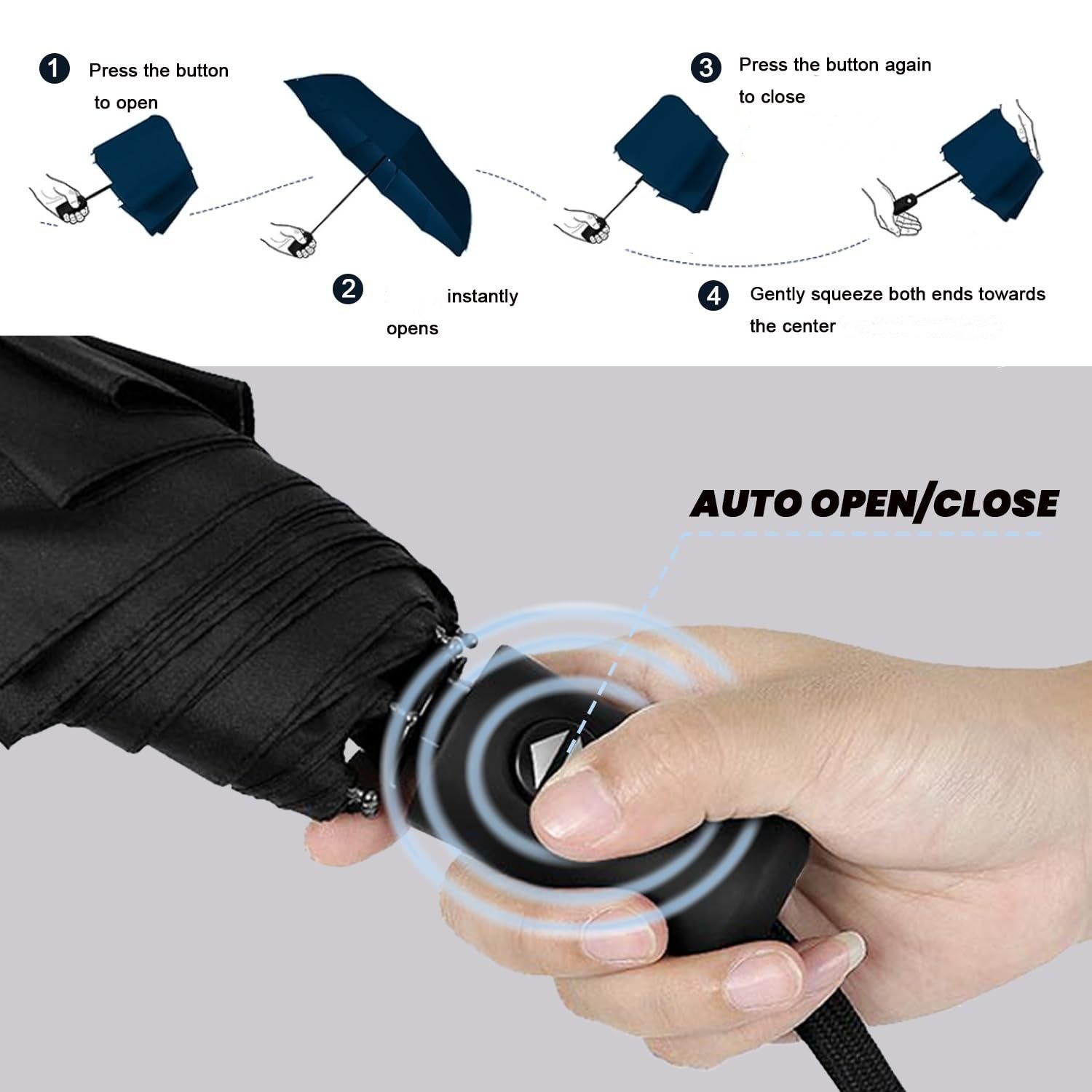 Coffee 97CM Large Folding Automatic Travel Umbrella with 8 Reinforced Fiberglass Ribs - Lightweight Compact Rain & Sun Shield for Backpack Travel and Commuting โ image 2